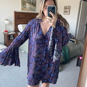 Free People Bell Sleeve Purple Floral Tunic